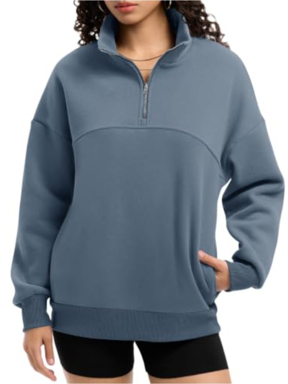 Quarter Zip Fleece Pullover Sweatshirt Relaxed Fit Long Sleeve